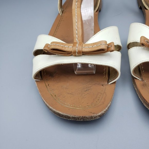 Prada Saffiano Bow Sandals White, Tan & Gold Size 39.5 - Picture 3 of 9
